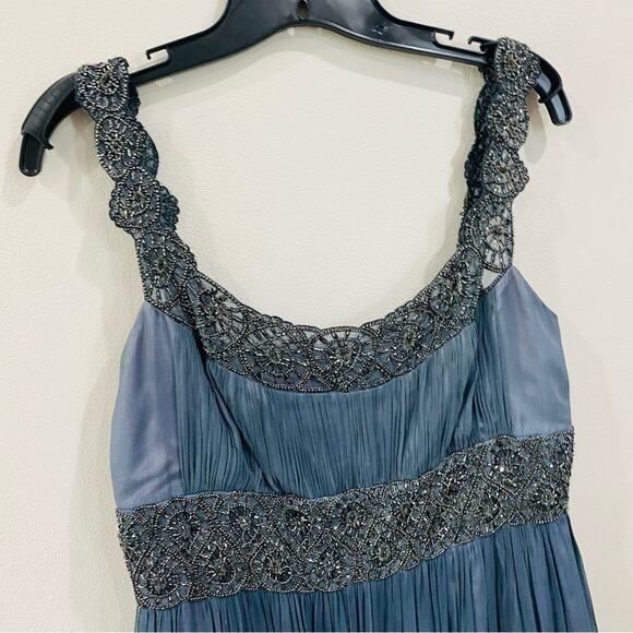 Adrianna Papell Beaded Empire Waist Evening Dress Steel Blue Sz 12 NWT Formal - Picture 3 of 15